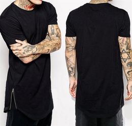 New Clothing Mens Black long t shirt Zipper Hip Hop longline extra long length tops tee tshirts for men tall tshirt264q62357729654827