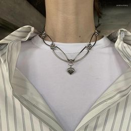 Pendant Necklaces Korean Fashion Metal Love Heart Beads Necklace For Women Cool Aesthetic Charm Clavicle Chain Vintage Trendy Jewelry