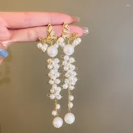 Dangle Earrings Lifefontier Korean Imitation Pearl Beaded Tassel Long Drop For Women Elegant Zircon Butterfly Wedding Earring Jewellery