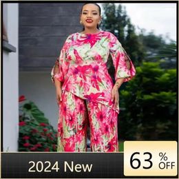 Ethnic Clothing 2024 Luxury In Matching African Sets For Women Elegant Lady Evening Leopard Plus Size Dashiki Top And Pants Suits