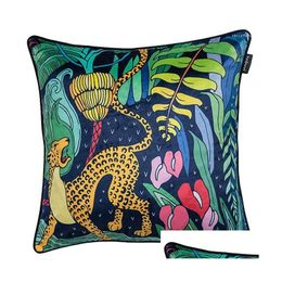 Cushion/Decorative Pillow Luxury European Retro Style Veet Er Colorf House Case Jungle Tiger Leopard Pillows Ers For Sofa Bed Drop D Dhnvi