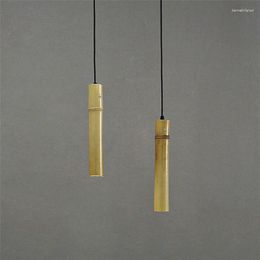 Pendant Lamps Chinese Minimalist Bamboo Tube Lights LED Tea Room Restaurant El Dining Kitchen Hanging Lamp Wire Adjustable E27