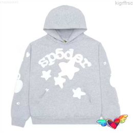 Mens and Womens Hoodies Sweatshirts Sweatpants Fashion Brand Sp5der 55555 Grey White Foam Graphic Young Thug Spider Hip Hop World Wide Pullove JAV8