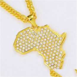 Pendant Necklaces Africa Map Necklace Rhinestone Crystal Gold/Sier Color Hip Hop Geometric Fashion Christmas Gift Drop Delivery Jewe Dh3Ts