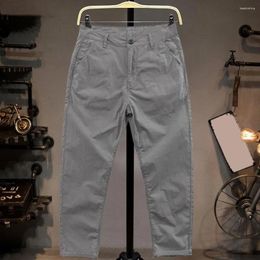 Men's Pants Casual Solid Color Soft Breathable Ninth Trousers With Button Zipper Closure Pockets Lightweight For Comfort