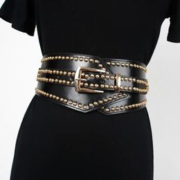 Black Belt Elastic Waistband Wide Famous Brand Women Luxury Designer Rivet Hepburn 240309