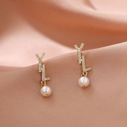 Women Pearl Earring Designer Earring High Quality Letters Luxury Diamond Stud Earrings Fashion Jewelry Wedding2873