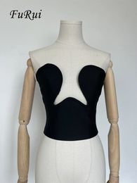 FuRui Star Fashion Sexy Black V-Neck Tops Strapless Short Bandage Crop Tops Vest In Stock Within 24 Hours 240229