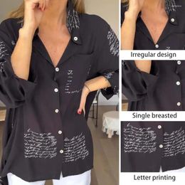 Women's Blouses Comfortable Long-sleeve Blouse Stylish Spring Shirt With Letter Print Pockets Irregular Hem For Spring/autumn Women