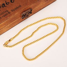 50cm 3mm Brand Ethiopian Square 24k Yellow Fine Gold GF Thick Necklaces Box Chain Dubai Arab288b