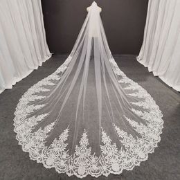 Real Pos Long Lace Bridal veil with Comb 3 Metres 1 Layer Cathedral White Iovry Veil Wedding Accessories2339