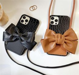 Luxury Bow Crossbody Phone Case For iphone 13 pro max 12 11 xs xr xs max 78 Card Package Neck Strap Cord Chain Lanyard Cases Cove5720472