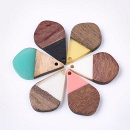 50pcs Resin & Wood Pendants Charm Mixed Color Teardrop for Jewelry Making DIY Bracelet Necklace Accessories Supplies 210720240O