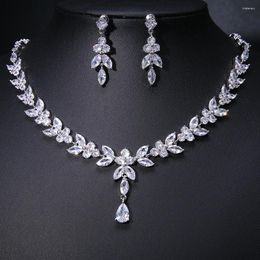 Necklace Earrings Set DLaMstyle Est Luxury Sparking Brilliant Cubic Zircon Clear Wedding Bridal Party Accessories