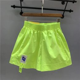 Shorts DAYIFUN Summer Women Candy Colour Shorts Highwaisted Aline Wide Leg Labelling Short Pants Neon Yellow Korean Casual Street Wear