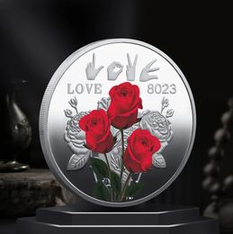 Rose Commemorative Coin 52 Languages of I Love You Collectible Wedding Souvenirs Metal Coins for Valentine's Day