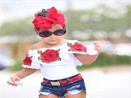 2Pcs Toddler Kids Baby Girls Clothes Summer Sleeveless Flower Tops Jeans Denim Short Outfits Girls Clothing Set269u337t2641804