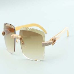 2021 cutting lens micro-paved diamonds sunglasses 3524020 natural white buffalo horns temples glasses size 58-18-140mm283I