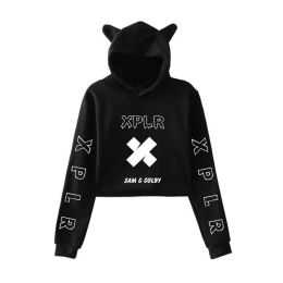 Polos Sam and Colby XPLR Merch Crop Top Hoodie for Teenage Girls Streetwear Hip Hop Kawaii Cat Ear Harajuku Cropped Sweatshirt