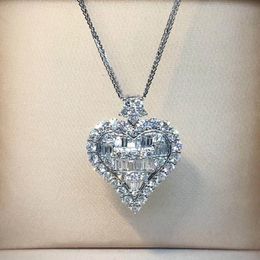 Coração amantes laboratório diamante pingente real 925 prata esterlina festa de casamento pingentes colar para mulheres nupcial charme jóias 210221l