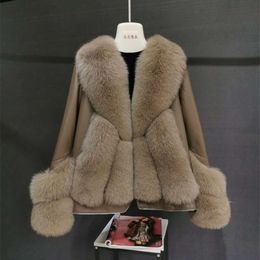 2023 New Fox Hair Large Collar Spliced Sheepskin And Integrated Women's Fur Coat, Medium To Long, Young Style 222140