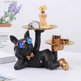 Decorative Objects Figurines French Bulldog Statue Dog Butler Statue with Tray Bulldog Home Decor Tray Home Statue Table Decor Living Room Decor Entryway T240309