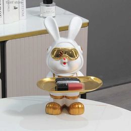 Decorative Objects Figurines Luxury Home Decorations Rabbit Sculpture Living Room Tray Tabletop Ornaments Animal Statue Storage Tray Decorative Craft Gifts T240