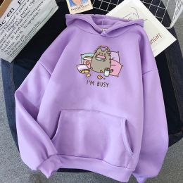 Sweatshirts 2021 Funny The Cat Hoodie Women Fashion Kawaii Korean Harajuku Sweatshirt Female 90s Cartoon Clothes Female Hood Oversized Girls