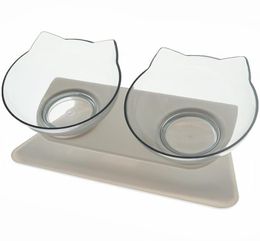 Double Pet Bowls Nonslip Cat Bowl Raised Stand Transparent AS Material Pet Food and Water For Cat Dog Drink Feeder dog Supplies8083376