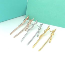 Luxury Brand Knot Designer Stud Earrings for Women 18K Gold Silver Sweet Bowknot Shining Crystal Bling Diamond Earring Earings Ear335f