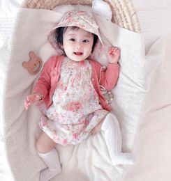 Cute Baby Girls Set Clothes 2021 Fashion Cute Cherry Prints Toddler Kids dress short Hatcardigan 4pcssuit tops27082174718490