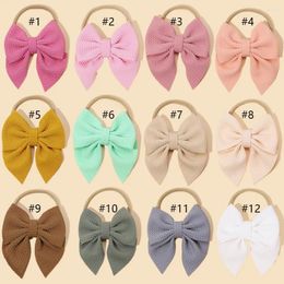 Hair Accessories Wholesale 3.5 Inch 12Pcs/Lot Fabric Bow Hairband Baby Girls Roap Bowknot Headbands Kids