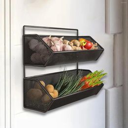 Kitchen Storage Metal Wire Hanging Basket Wall Mounted Adhesive Organise Double Layer For Bathroom Pantry Closets