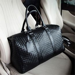 Factory whole men bag hand-woven black handbags classic woven leather travel bags outdoor travels fitness leathers handbag2723