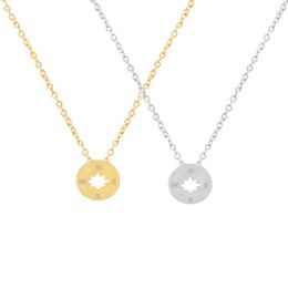 Pendant Necklaces Tiny Round N W S E Compass Necklace For Women Men East South West North Directional Gold-color Outdoor Travel Je258D