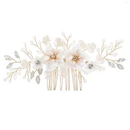 Hair Clips Wedding Bridal Comb For Women White Flower Rhinestones Decor Stable Grip Headwear Birthday Stage Party Show Dress Up