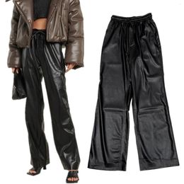 Women's Pants Withered Environmental Protection Leather Casual High Street Fashion Retro Drawstring Loose Harem Women