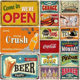 Metal Painting Come in we are open coffee beer tea Metal Tin Signs Posters Plate Wall Decor for Bars Restaurant Cafe Clubs Retro Posters Plaque T240309