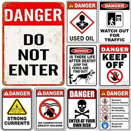 Metal Painting Vintage Warning Metal Tin Signs Danger Do Not Enter Wall Decor for Garage Garden Restaurant Bars Cafe Clubs Retro Posters Plaque T240309