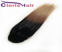 T1B427 Drawstring Ponytails Renkli İnsan Saçları Brezilyalı Bakire Düz At kuyruğu Uzantıları Clip Ins 100g Bal Sarışın Ombre HA8873706