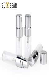 100PCLot 3ml Portable Sample Spray Bottle Transparet Glass Perfume Bottle Atomizer Silver Metal Pump Travel Bottle Container 20106258198