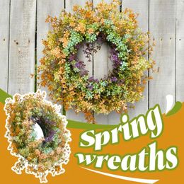 Decorative Flowers Simulated Wildflower Garland Artificial Wreath For Front Door Home Wall Wedding Party Farmhouse Holiday Decor Spring
