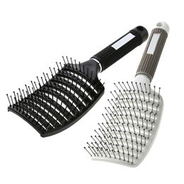 Hair Brushes Smooth Hair Pure Pig Hairbrush Women Wet Brush Professional Styling Plastic Nylon Big Bent Comb Hairdressing Tool Drop De Dhok9