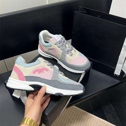 Running Shoes Designer Sneakers Sports for Women Spring New Genuine Leather Colour Matching Thick Sole Round Head Elevated Versatile channelity