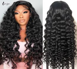 Black 220 Density Loose Deep Wave Closure 30 inch Front Human Women Hd Lace Frontal Wig7117226