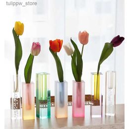 Vases High Quality Wedding Decoration Geometric Vase Living Room Colorful Wedding Tall Flower Vase Cylinder Iridescent Acrylic Vase L240309