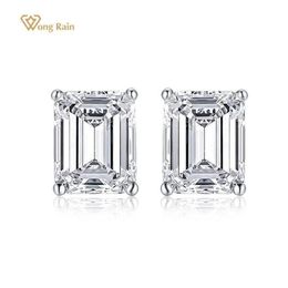 Stud Wong Rain 925 Sterling Silver Emerald Cut Created Moissanite Gemstone Diamonds White Gold Earrings Engagement Fine Jewelry1703