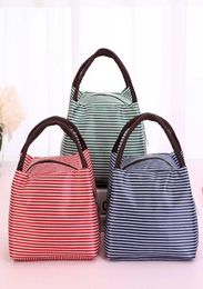 Striped Lunch Bag Bento Bags Insulated Cooler Food Picnic Lunch storage Organiser Kids school Lunch Box pouch1196892