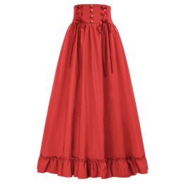 Dresses Womens Renaissance Skirt Smocked Back Ruffled Hem Skirts Spring Fall Winter Summer Party Club Gothic Flared Aline Maxi Skirt