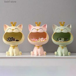 Decorative Objects Figurines Lucky Cat Statue Sculpture Table Decoration Miniature Figurine Sundries Storage Box Modern Living Room Desk Home Decor Gift T240309